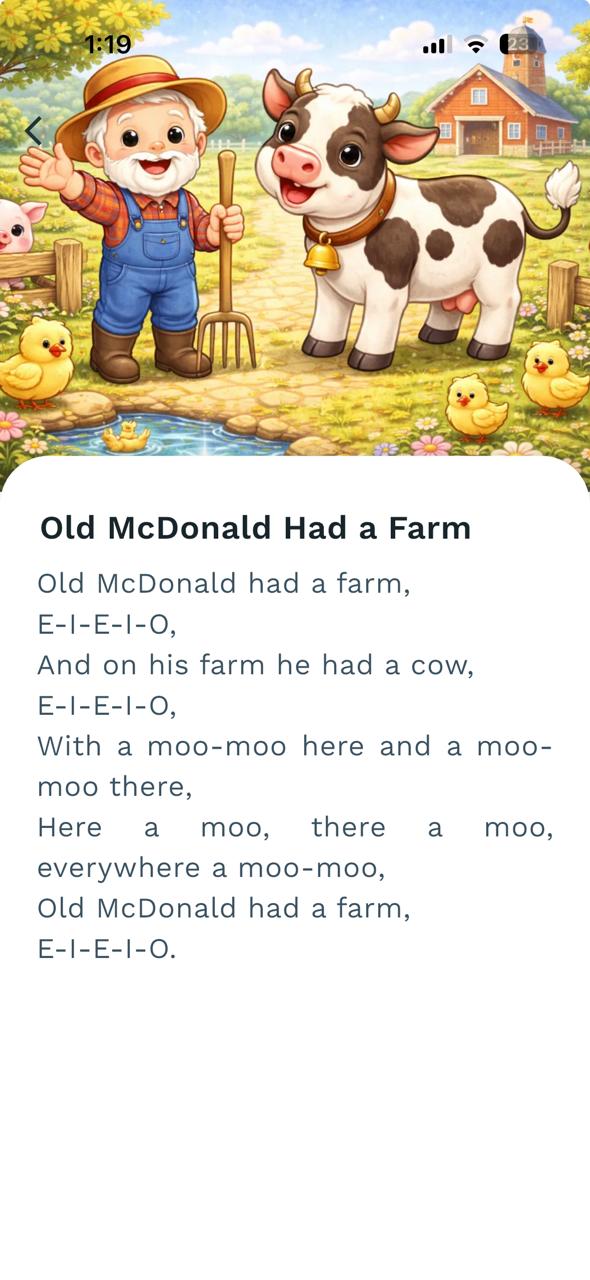 Baboo Stories app showing a gentle read-aloud page for parents