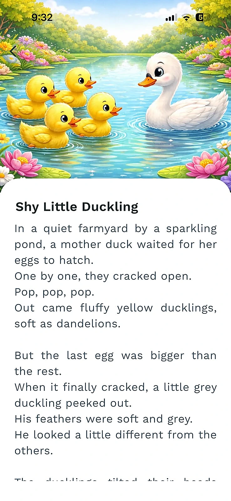 Baboo Stories reading screen with a story open