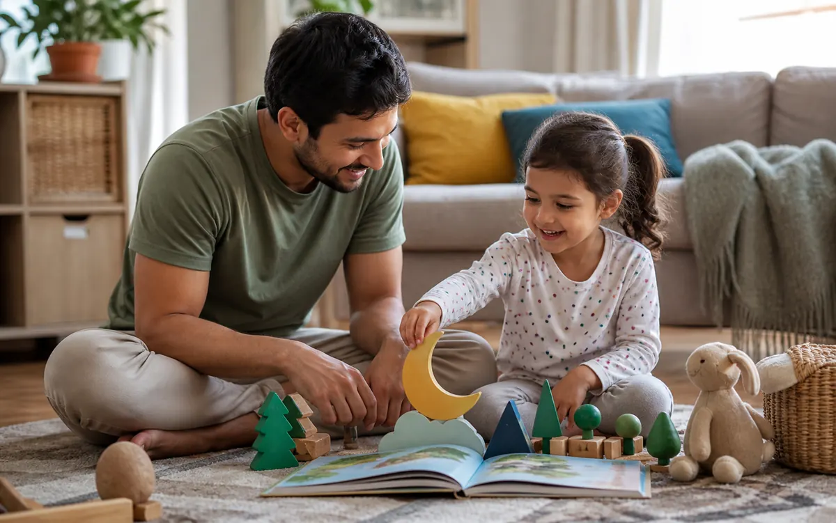 A family using imagination together during story time
